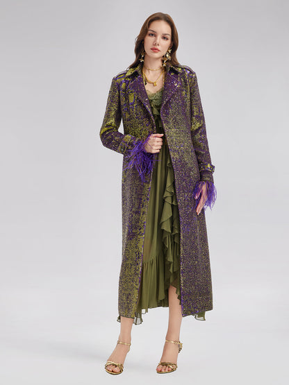 İki Renkli Pullu Devekuşu Tüyü Trençkot