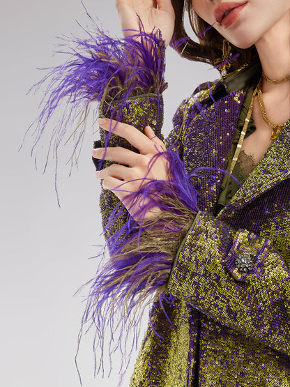 İki Renkli Pullu Devekuşu Tüyü Trençkot