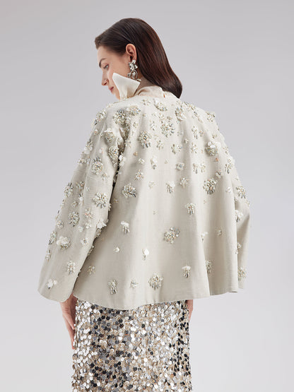 El İşlemesi Keten Pelerin Kaban