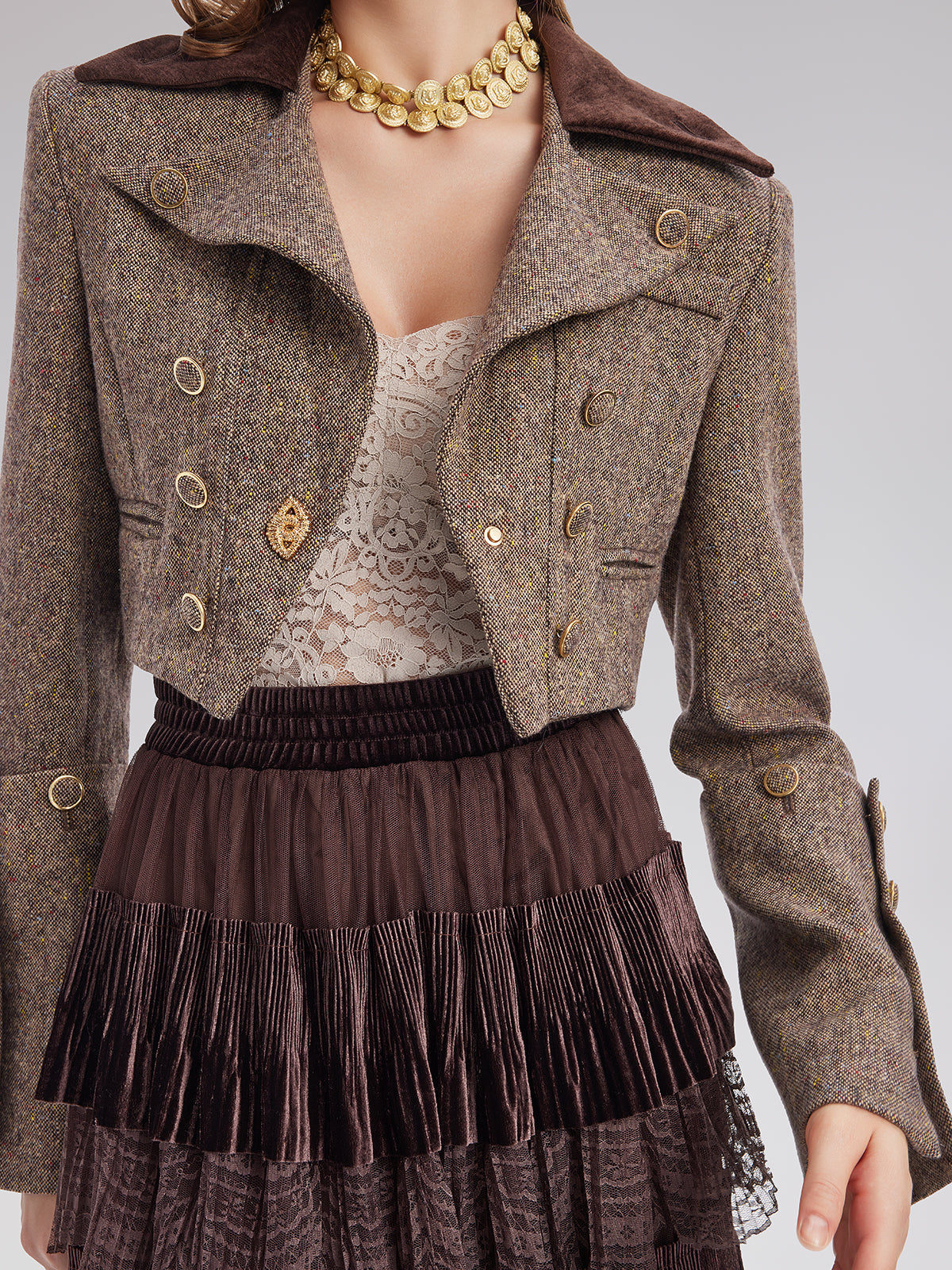 Avustralya Yünü Karışımlı Blok Renkli Kısa Ceket