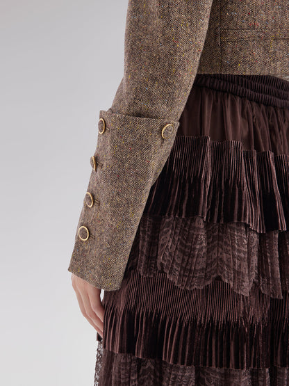 Avustralya Yünü Karışımlı Blok Renkli Kısa Ceket