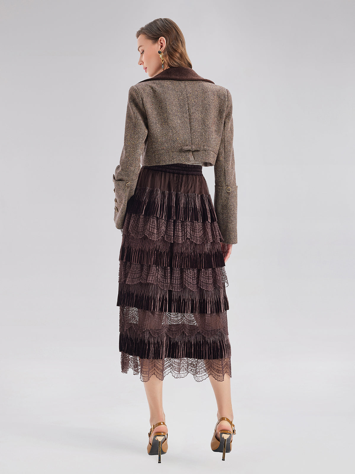 Avustralya Yünü Karışımlı Blok Renkli Kısa Ceket