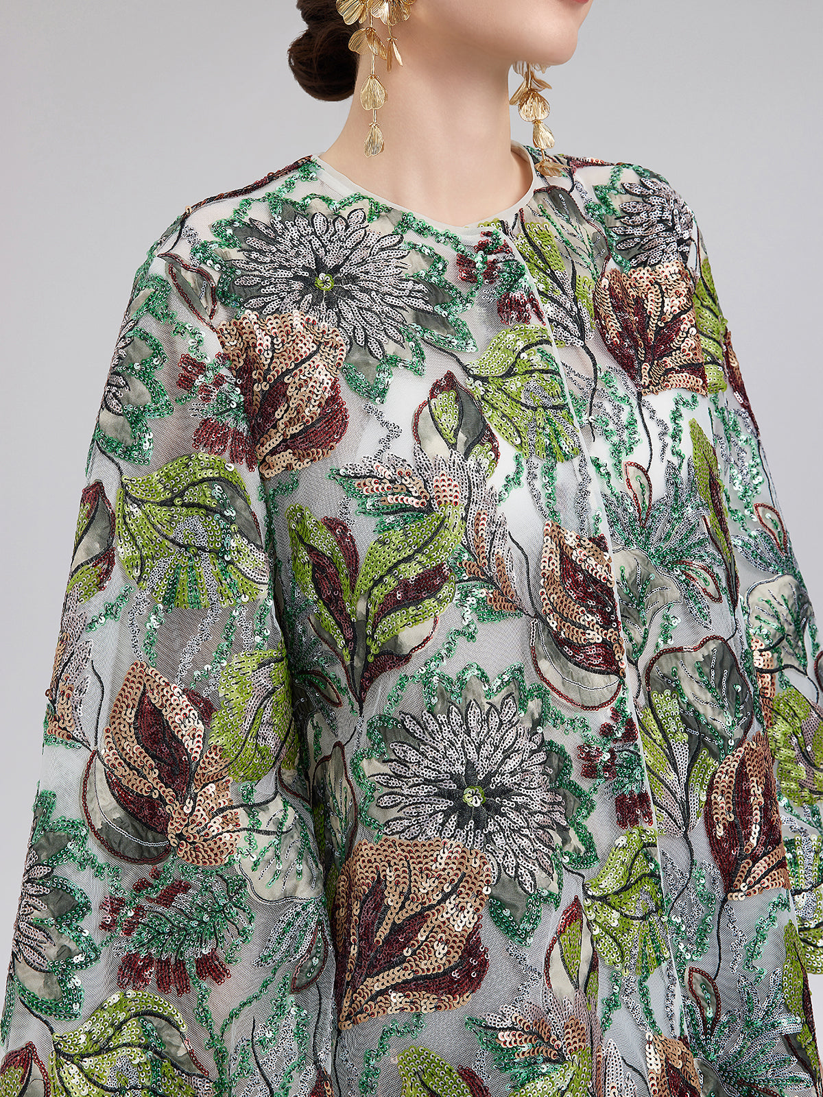 Yeşil Pullu Çiçekli Bol Ceket