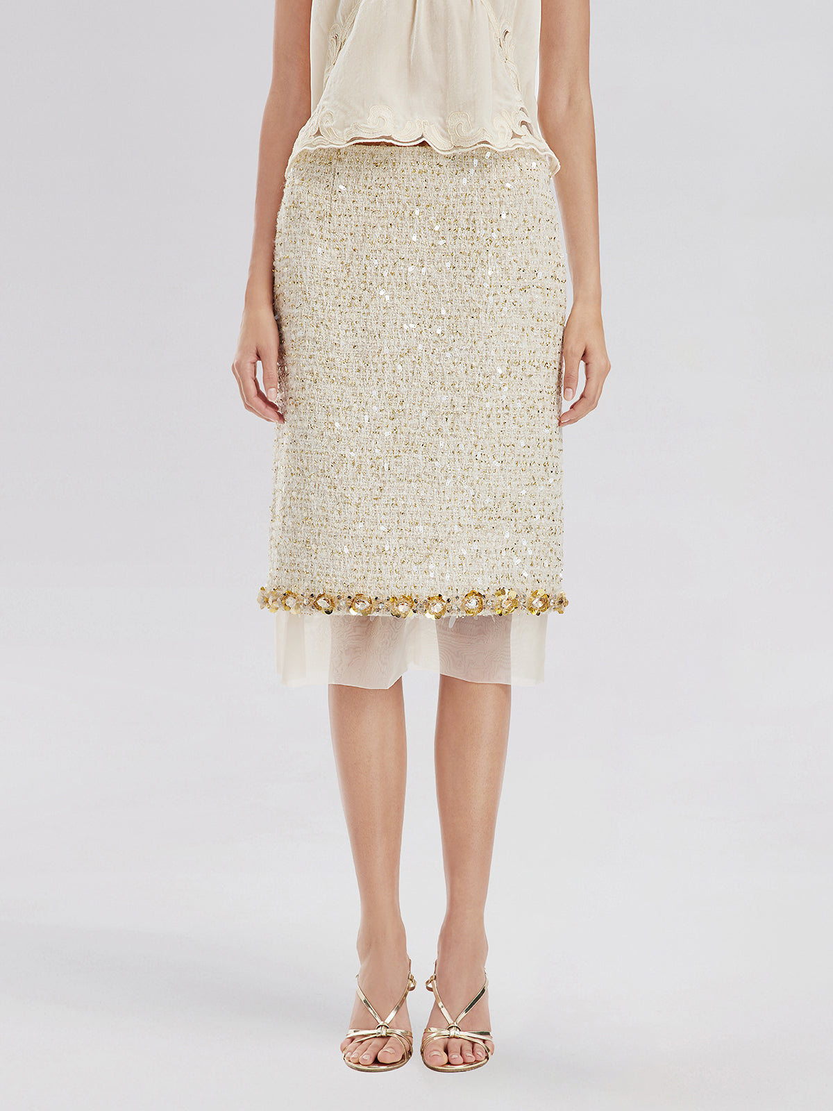 Pullu Kenarlı Fransız Tül Etekli Etek