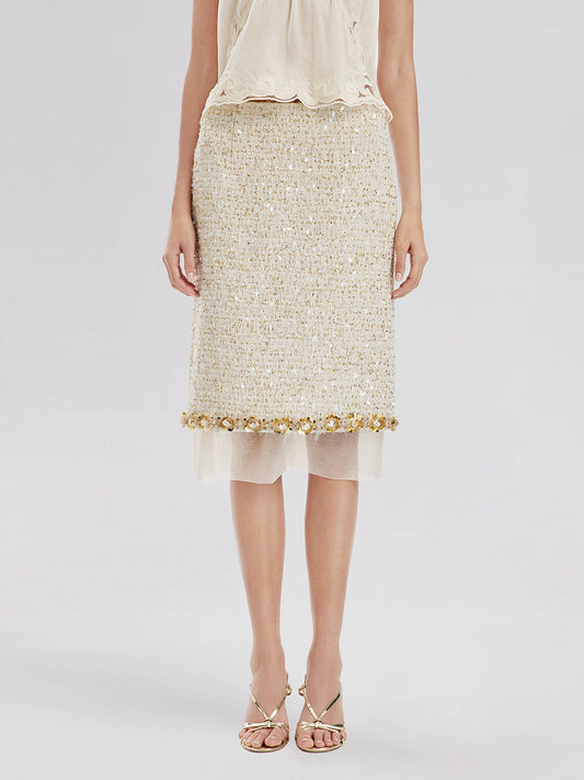 Pullu Kenarlı Fransız Tül Etekli Etek