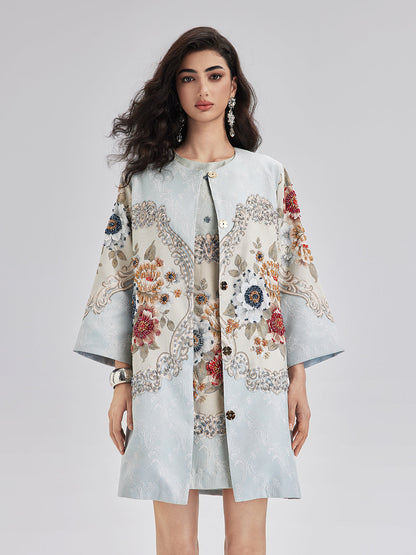 Baharlık El İşlemesi Boncuklu 3 Boyutlu Çiçekli Ceket