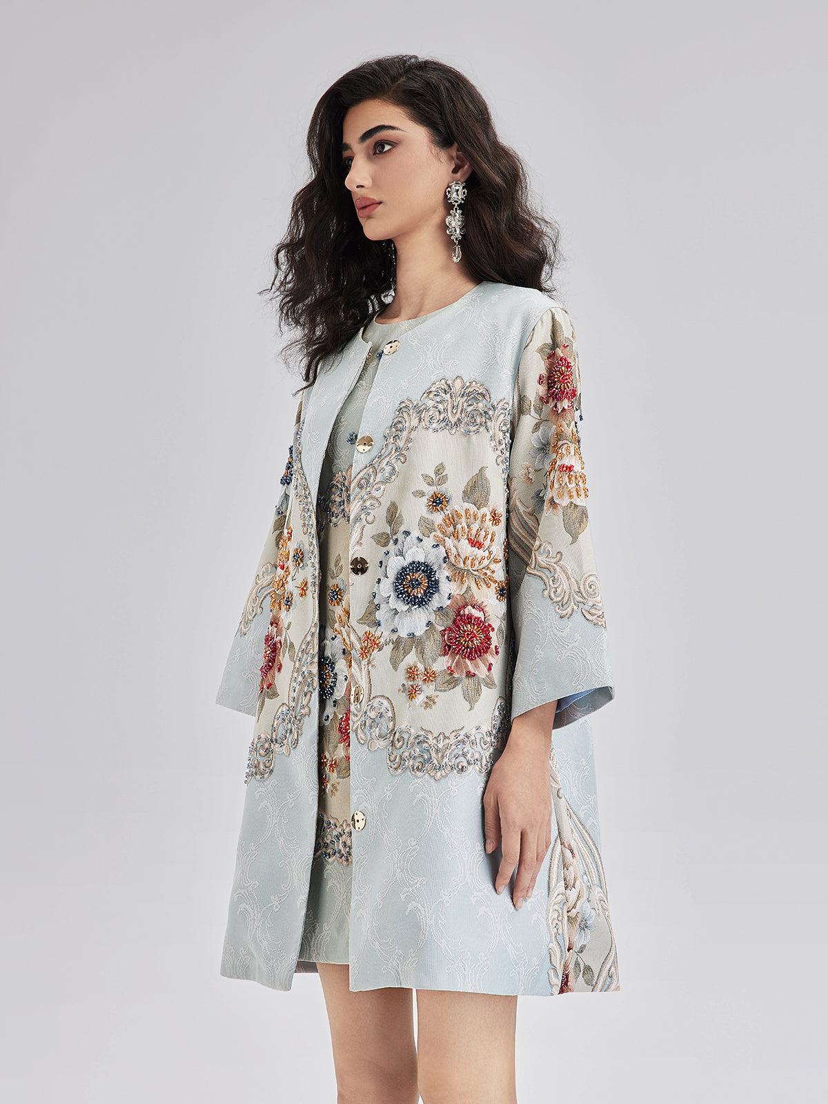 Baharlık El İşlemesi Boncuklu 3 Boyutlu Çiçekli Ceket