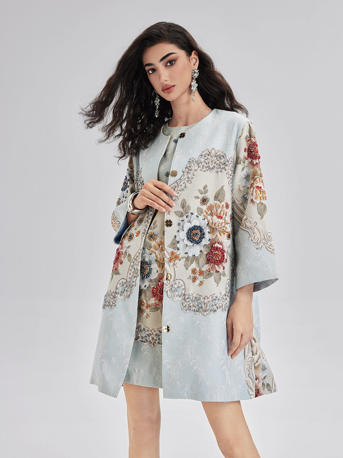 Baharlık El İşlemesi Boncuklu 3 Boyutlu Çiçekli Ceket