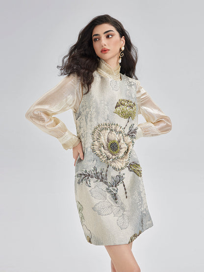 El Yapımı 3 Boyutlu Çiçekli Boncuklu Elbise