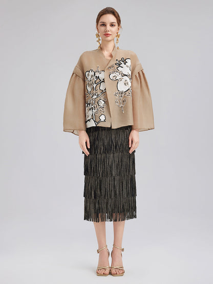 Lüks İpek Boncuklu Aplike Ceket