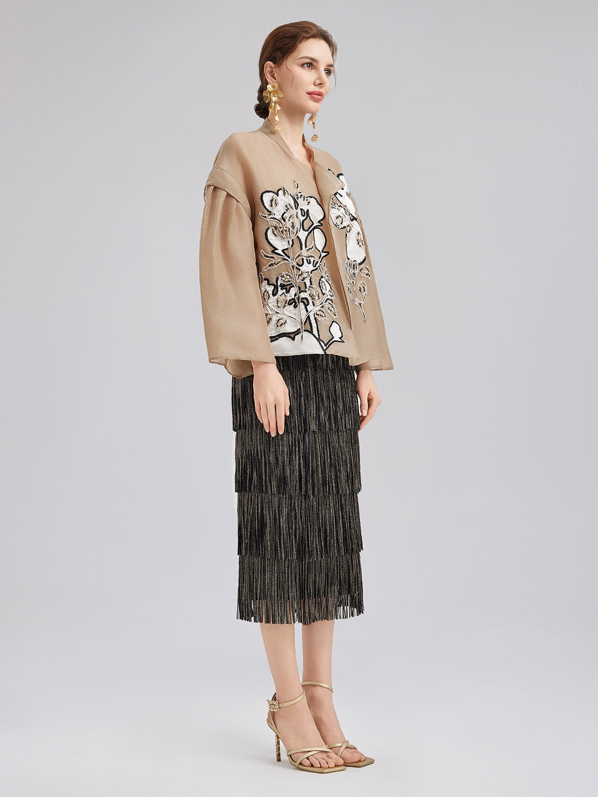 Lüks İpek Boncuklu Aplike Ceket