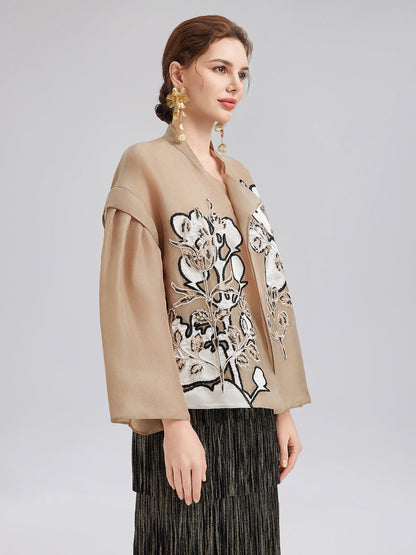 Lüks İpek Boncuklu Aplike Ceket