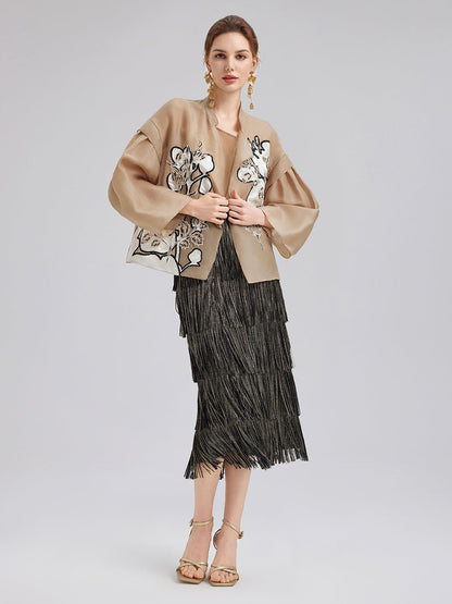 Lüks İpek Boncuklu Aplike Ceket