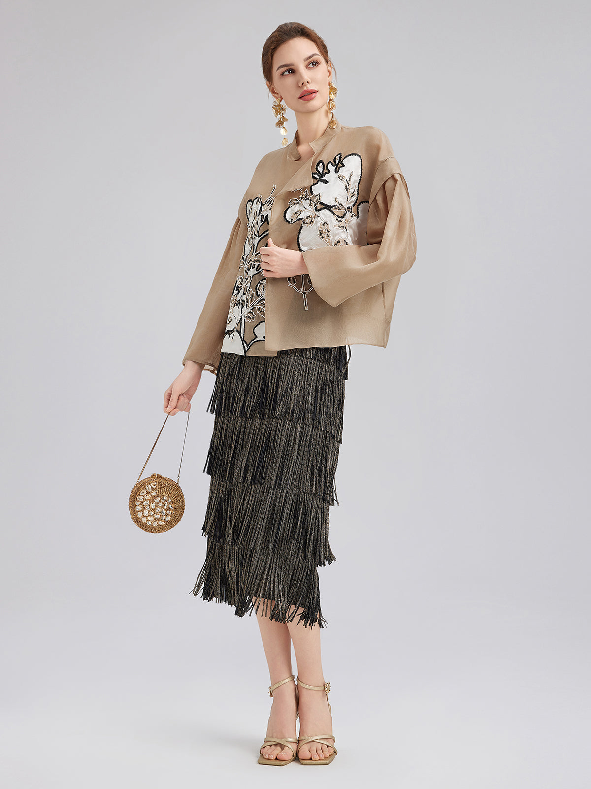 Lüks İpek Boncuklu Aplike Ceket