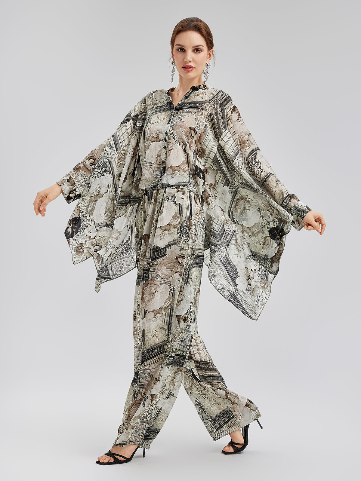 Barok Desenli İpeksi Tatil Pantolonu