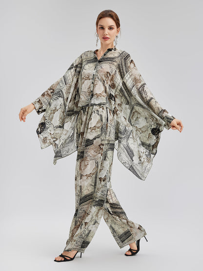 Barok Desenli İpeksi Tatil Pantolonu