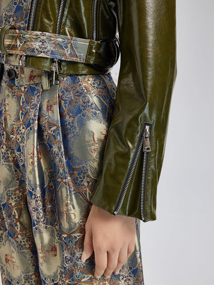 Lüks Brokar Deri Parçalı Ceket