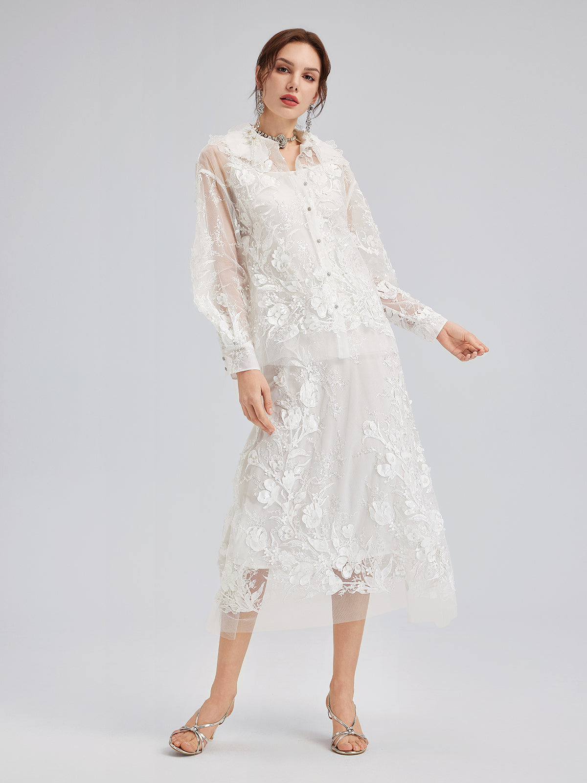 İtalyan 3 Boyutlu Boncuklu Çiçekli Etek