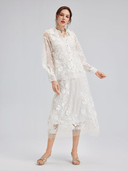 İtalyan 3 Boyutlu Boncuklu Çiçekli Etek