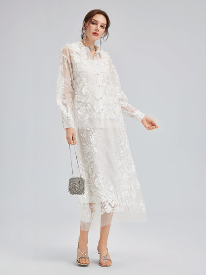 İtalyan 3 Boyutlu Boncuklu Çiçekli Etek