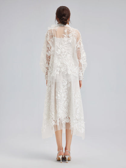 İtalyan 3 Boyutlu Boncuklu Çiçekli Etek