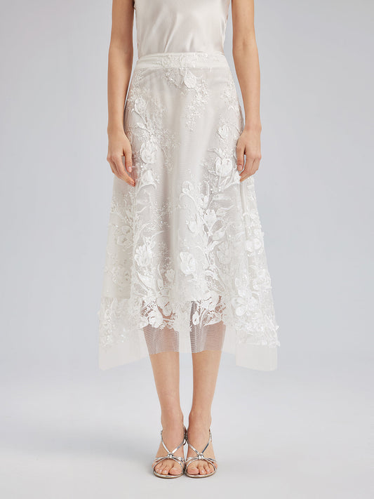 İtalyan 3 Boyutlu Boncuklu Çiçekli Etek