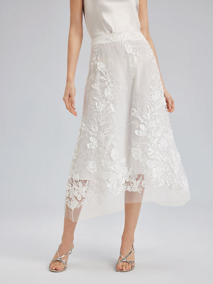 İtalyan 3 Boyutlu Boncuklu Çiçekli Etek