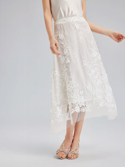 İtalyan 3 Boyutlu Boncuklu Çiçekli Etek