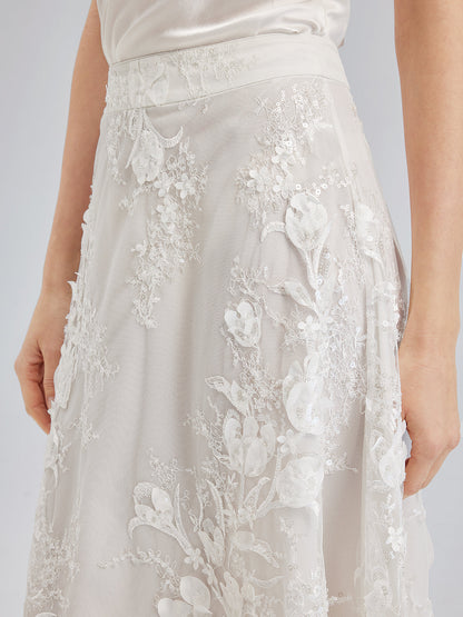 İtalyan 3 Boyutlu Boncuklu Çiçekli Etek