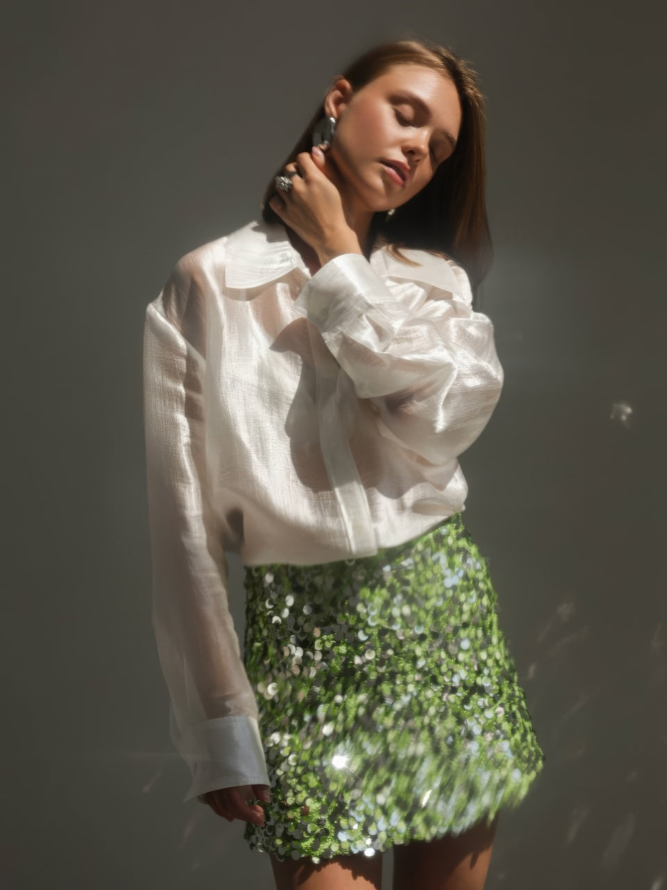 Yeşil Payetli Mini Etek