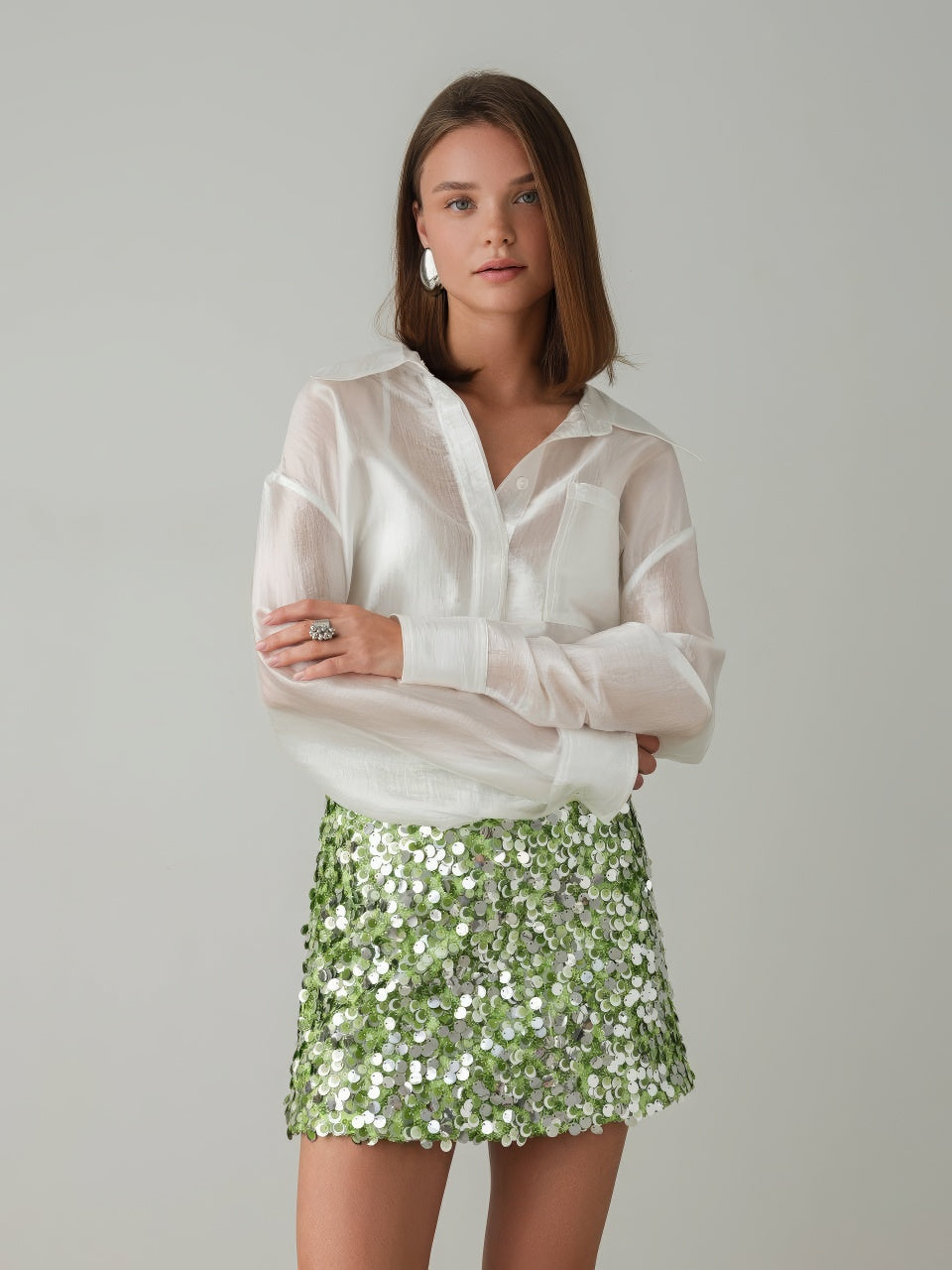 Yeşil Payetli Mini Etek