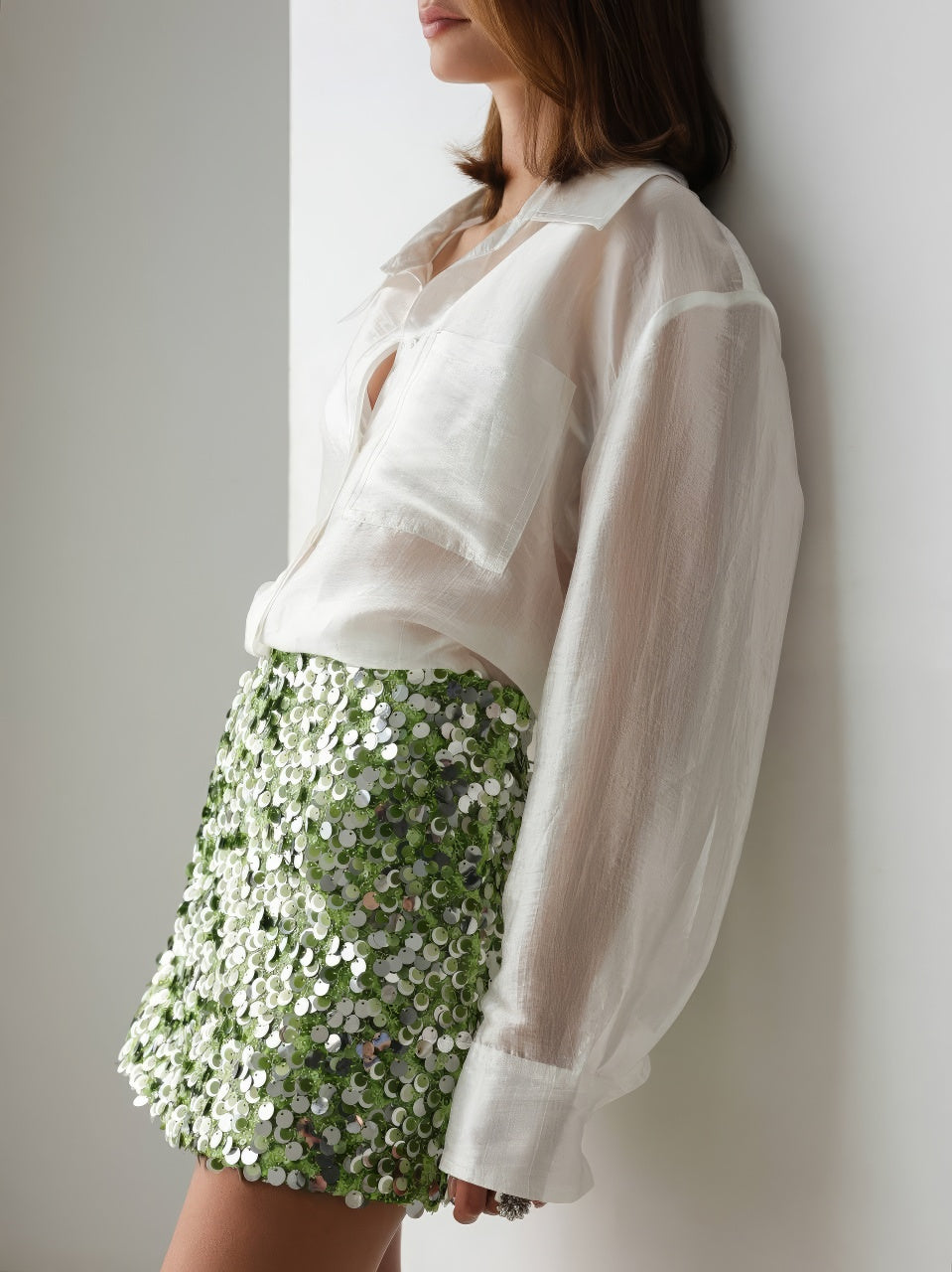 Yeşil Payetli Mini Etek