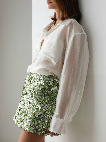 Yeşil Payetli Mini Etek