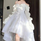 Elegant White Fairy Off Shoulder Princess Push Mesh Party Dress