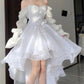 Elegant White Fairy Off Shoulder Princess Push Mesh Party Dress