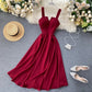 Elegant French V-neck Tank Sexy Backless Midi Spaghetti Strap Dress