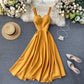 Elegant French V-neck Tank Sexy Backless Midi Spaghetti Strap Dress