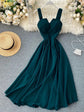 Elegant French V-neck Tank Sexy Backless Midi Spaghetti Strap Dress