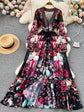 Formal Floral Boho V-neck Long Sleeve Chiffon Maxi Dress