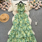 Chiffon Green Halter Neck Sleeveless Chiffon Maxi Wedding Guest Party Dress