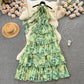 Chiffon Green Halter Neck Sleeveless Chiffon Maxi Wedding Guest Party Dress