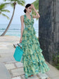 Chiffon Green Halter Neck Sleeveless Chiffon Maxi Wedding Guest Party Dress