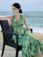 Chiffon Green Halter Neck Sleeveless Chiffon Maxi Wedding Guest Party Dress