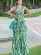 Chiffon Green Halter Neck Sleeveless Chiffon Maxi Wedding Guest Party Dress