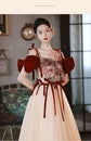 VELVET PATCHWORK STRAP BOW MESH WOMEN FAIRY DRESS