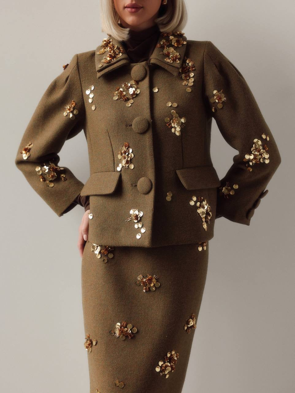 Altın Zeytin İşlemeli Takım