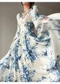 Vintage French Korean Elegant Floral V-neck Lantern Sleeve Midi Dress