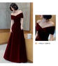 Prom Dress Wine Red Elegant Velvet Off Shoulder Evening Wedding Guest Dress