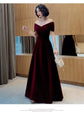 Prom Dress Wine Red Elegant Velvet Off Shoulder Evening Wedding Guest Dress