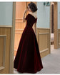 Prom Dress Wine Red Elegant Velvet Off Shoulder Evening Wedding Guest Dress